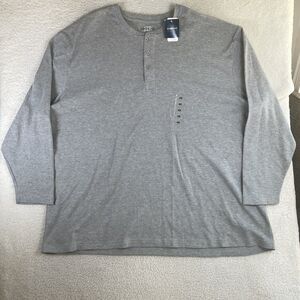 NWT Harbor Bay Henley Shirt Mens 4XL Heathered Grey Long Sleeve Casual